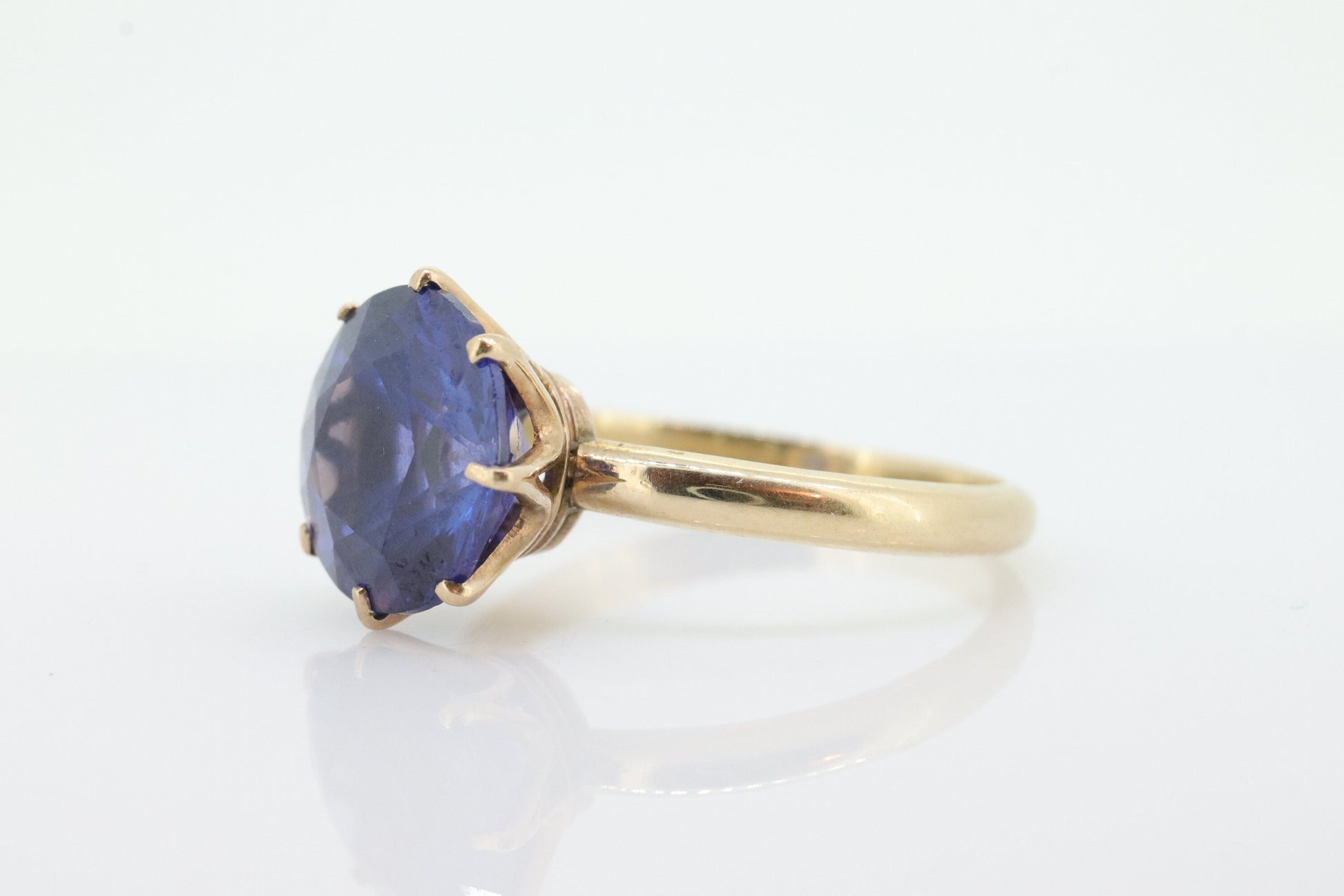 14k Iolite Art Deco ring. Princess crown Setting Round Iolite  1940s. Statement band. 14k White Gold Iolite. st(37)