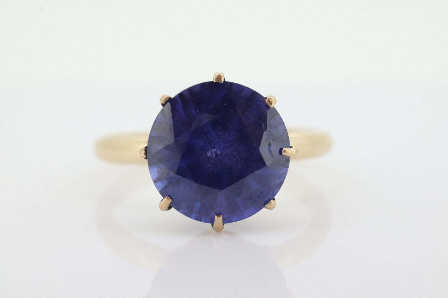 14k Iolite Art Deco ring. Princess crown Setting Round Iolite 1940s. Statement band. 14k White Gold Iolite. st(37)