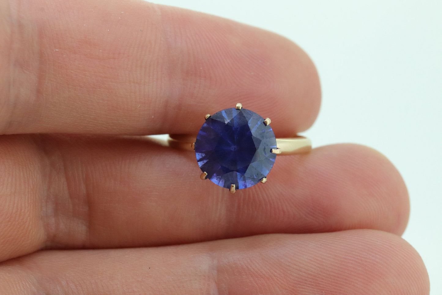 14k Iolite Art Deco ring. Princess crown Setting Round Iolite 1940s. Statement band. 14k White Gold Iolite. st(37)