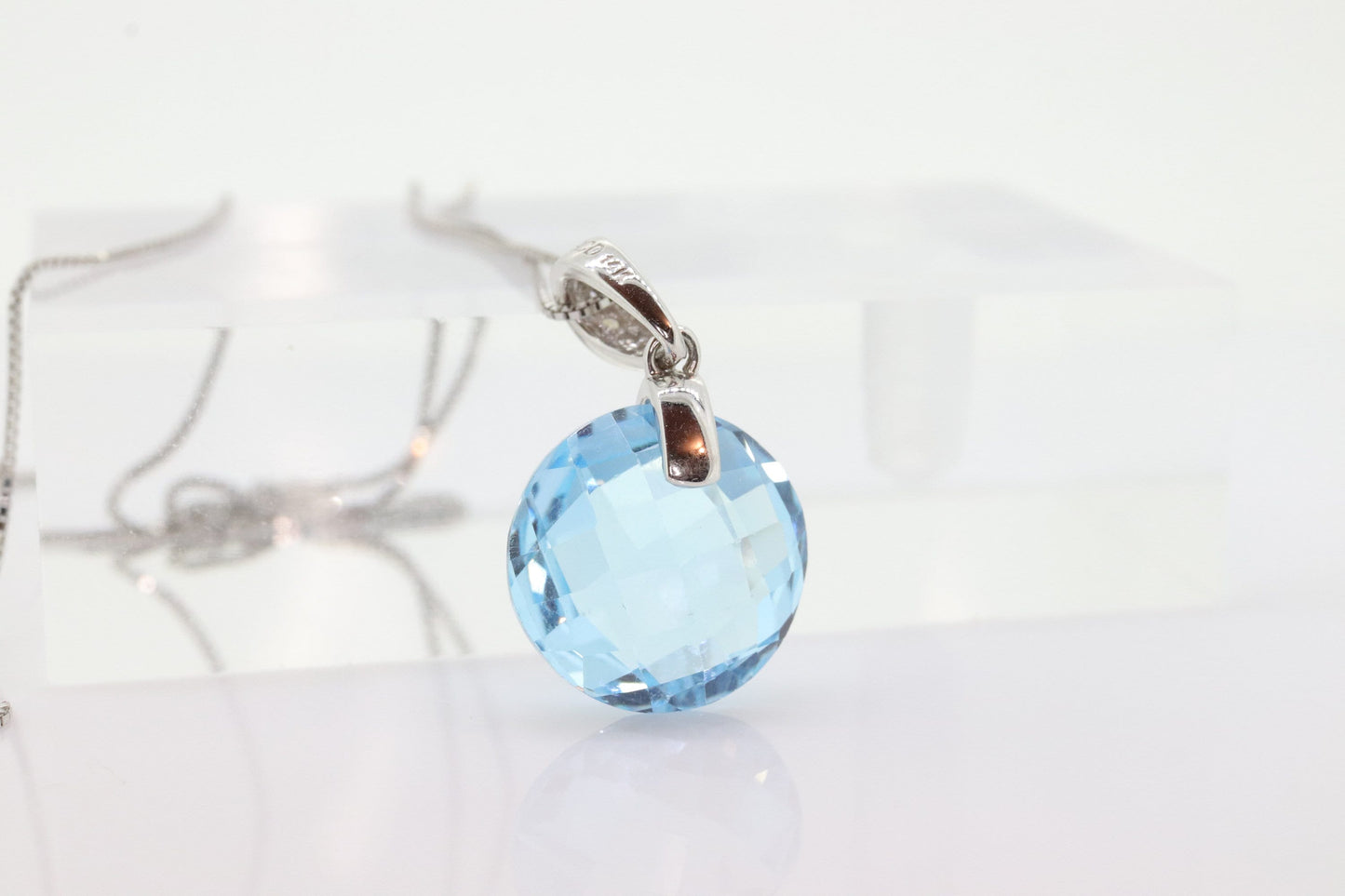 14k Blue TOPAZ and diamond Pendant. High quality drop CANDY pendant piece. Italian RCI. 14k Box Chain Necklace. st(100)