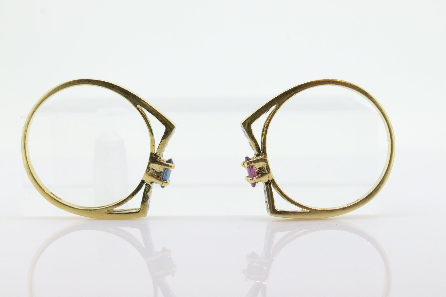 Vintage 18K Stacking rings. 18k Sapphire Ruby Marquise and diamond Thin band. Stacking Bands Rings. (st60)