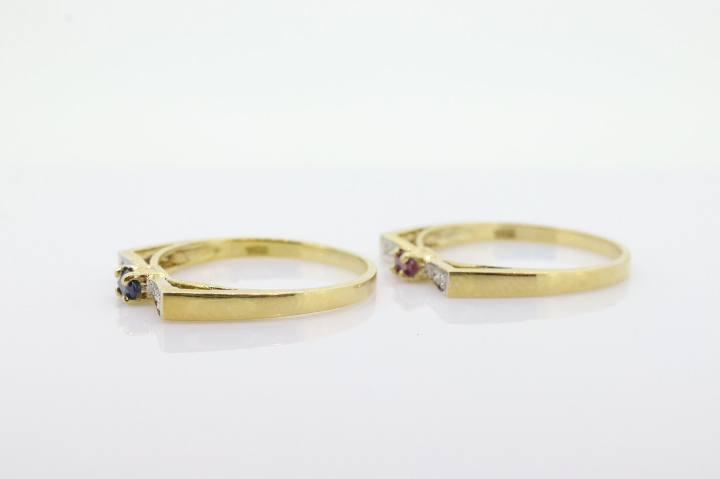 Vintage 18K Stacking rings. 18k Sapphire Ruby Marquise and diamond Thin band. Stacking Bands Rings. (st60)