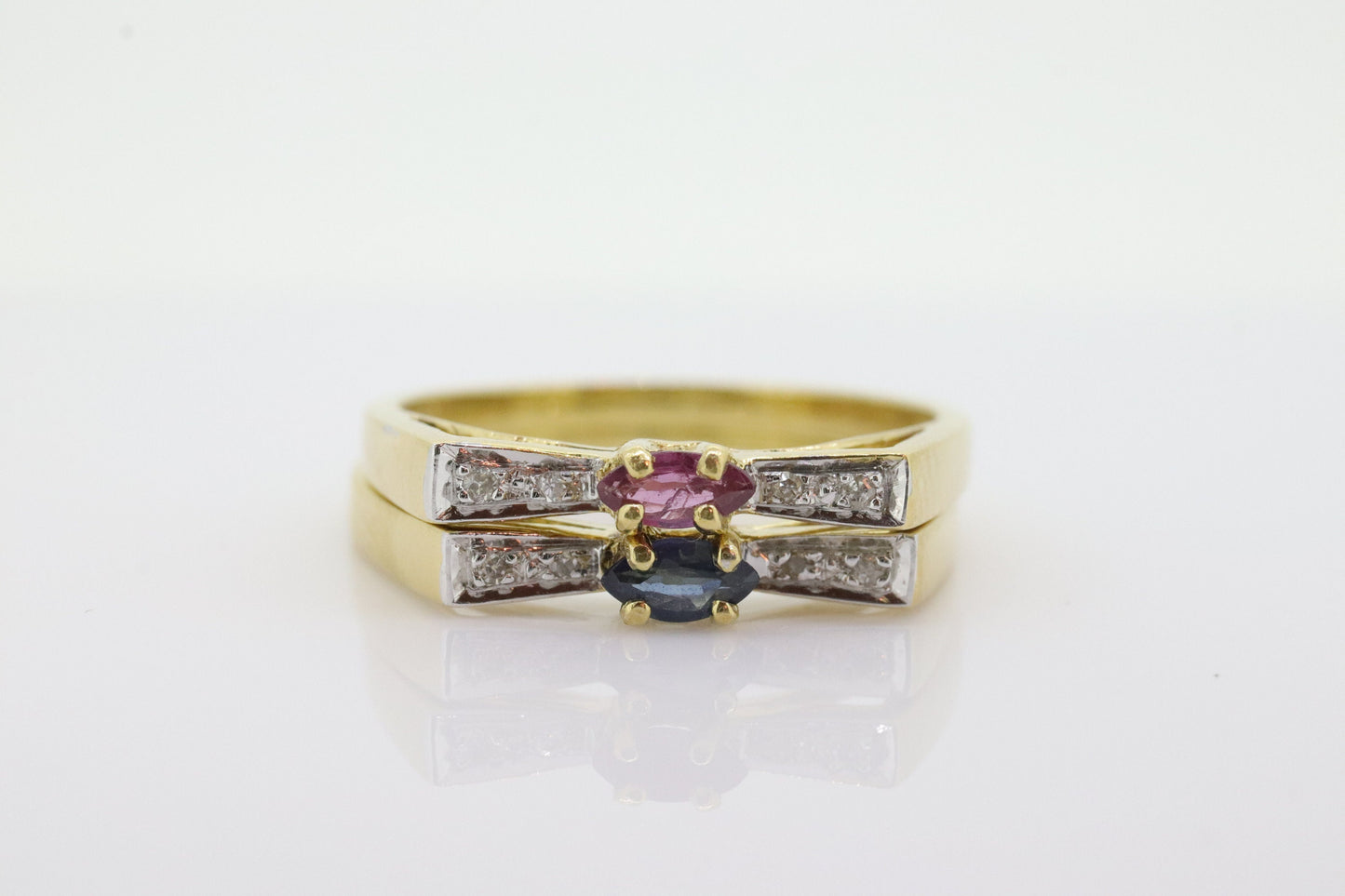 Vintage 18K Stacking rings. 18k Sapphire Ruby Marquise and diamond Thin band. Stacking Bands Rings. (st60)