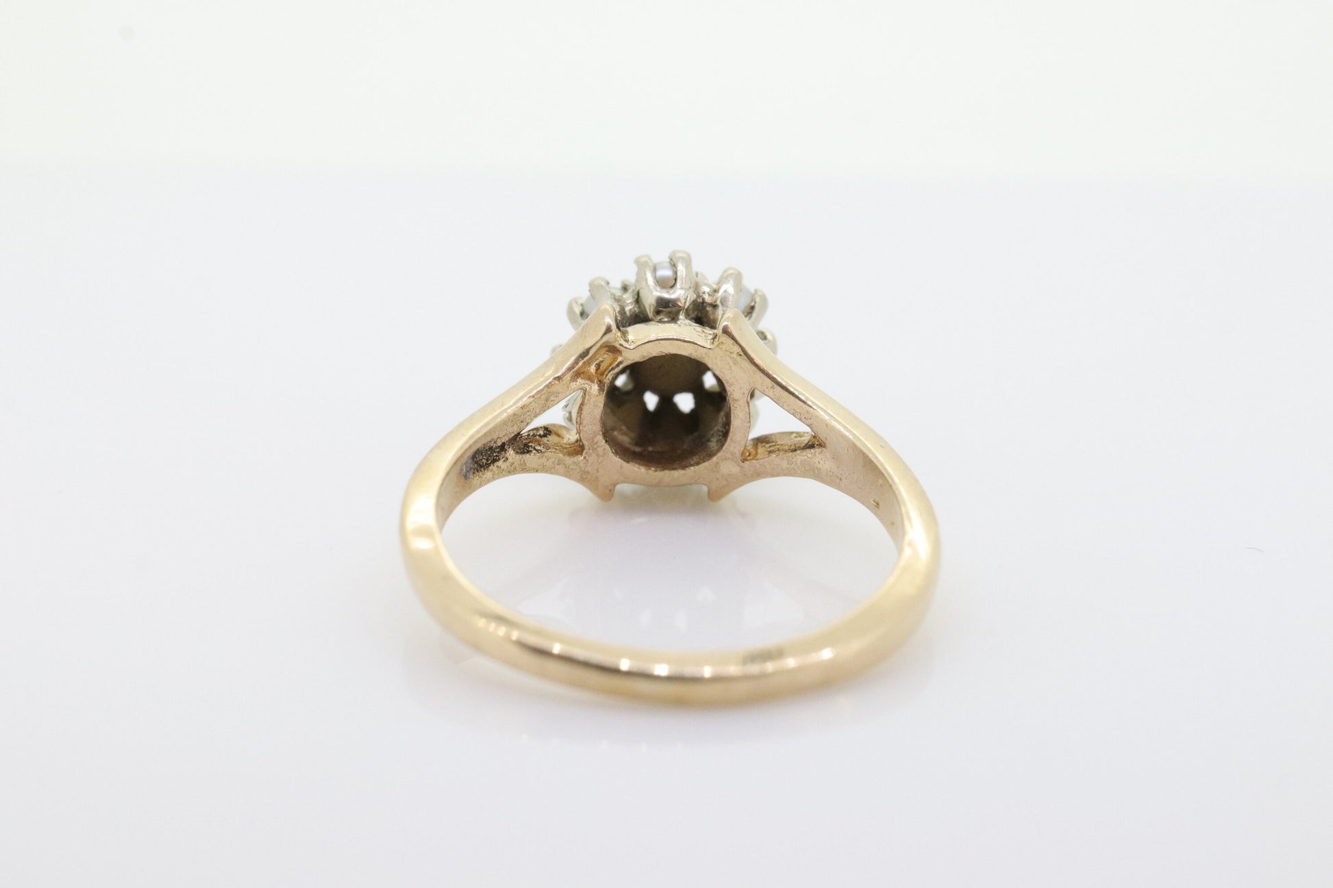 14k Ruby and Pearl Halo ring. Victorian Ruby prong set pearl cluster band. Vintage Ruby Pearl ring. st(70)