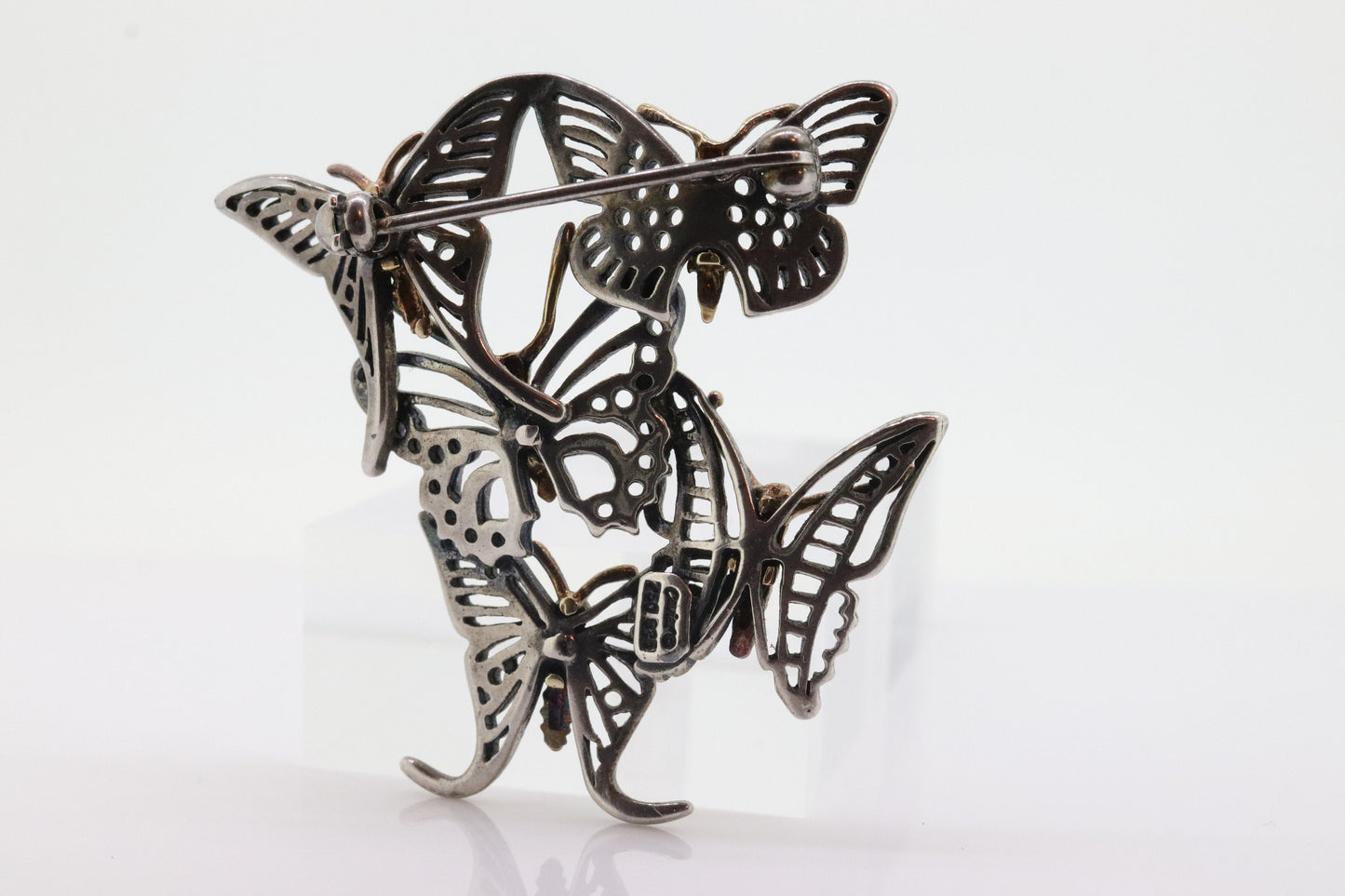 LAGOS Caviar Butterfly Brooch. Sterling Silver 18K Yellow Gold Butterfly Charm Heavy Pin Brooch. (st71)