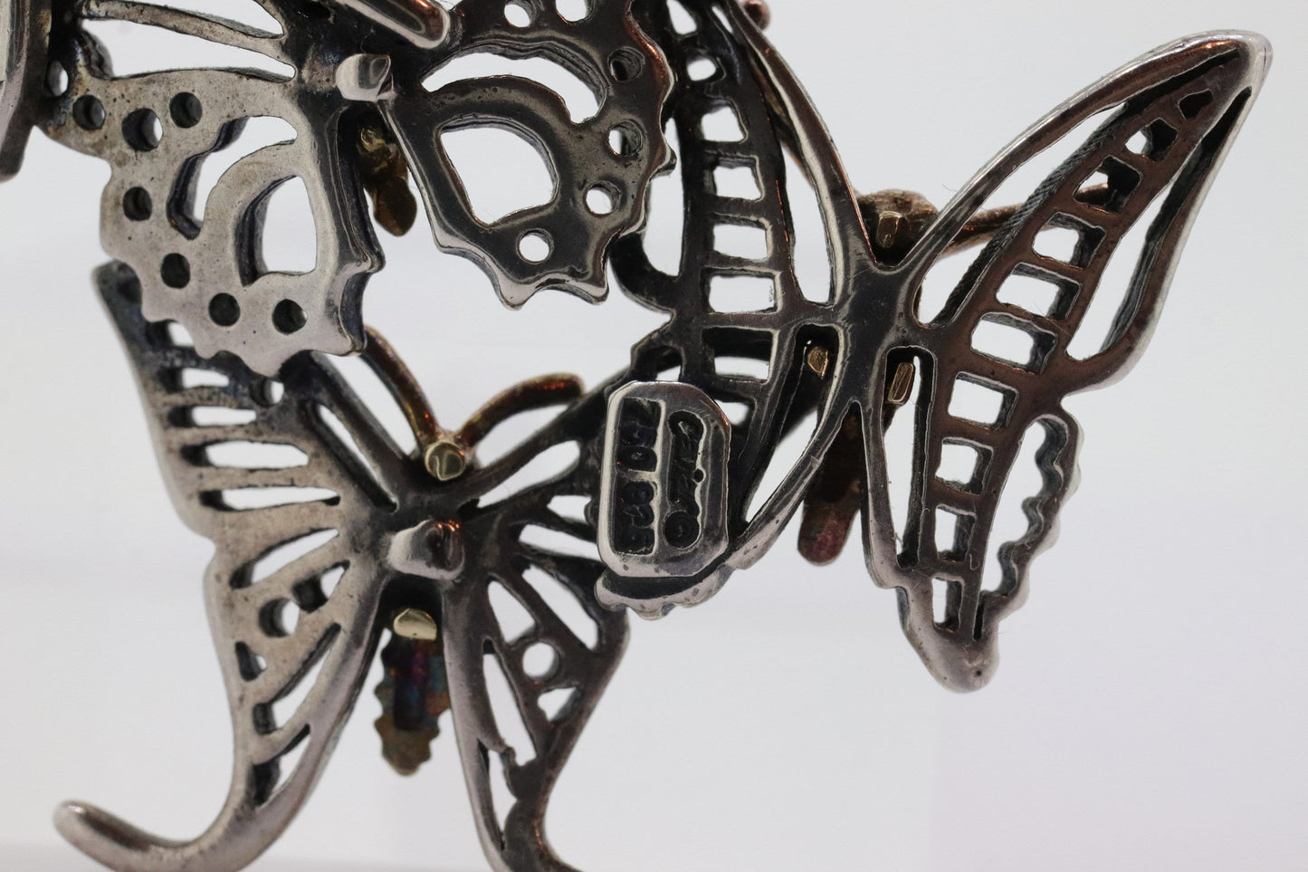 LAGOS Caviar Butterfly Brooch. Sterling Silver 18K Yellow Gold Butterfly Charm Heavy Pin Brooch. (st71)