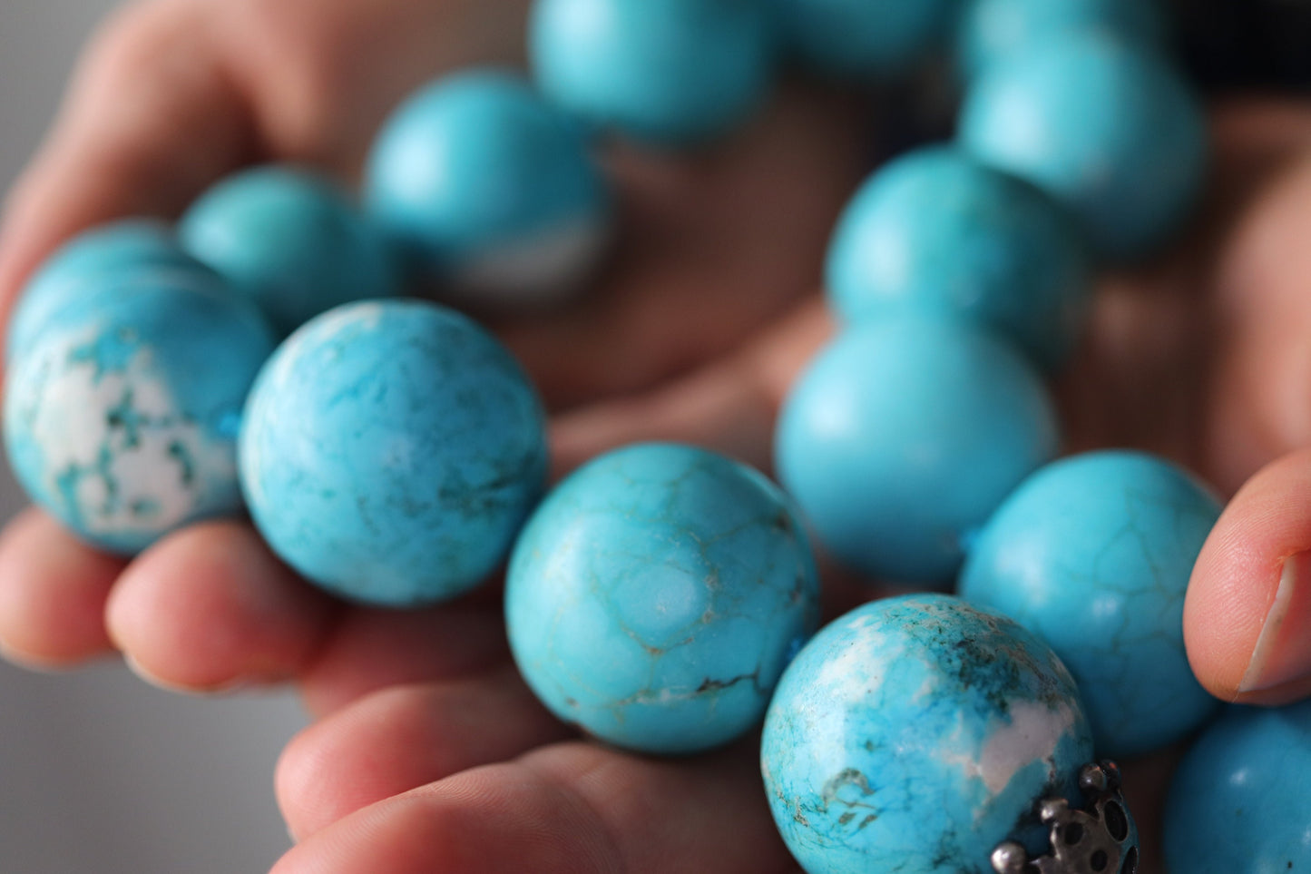 Dian Malouf Necklace. Round Turquoise Heavy sterling Silver Bead Necklace DLM Collection (st167)
