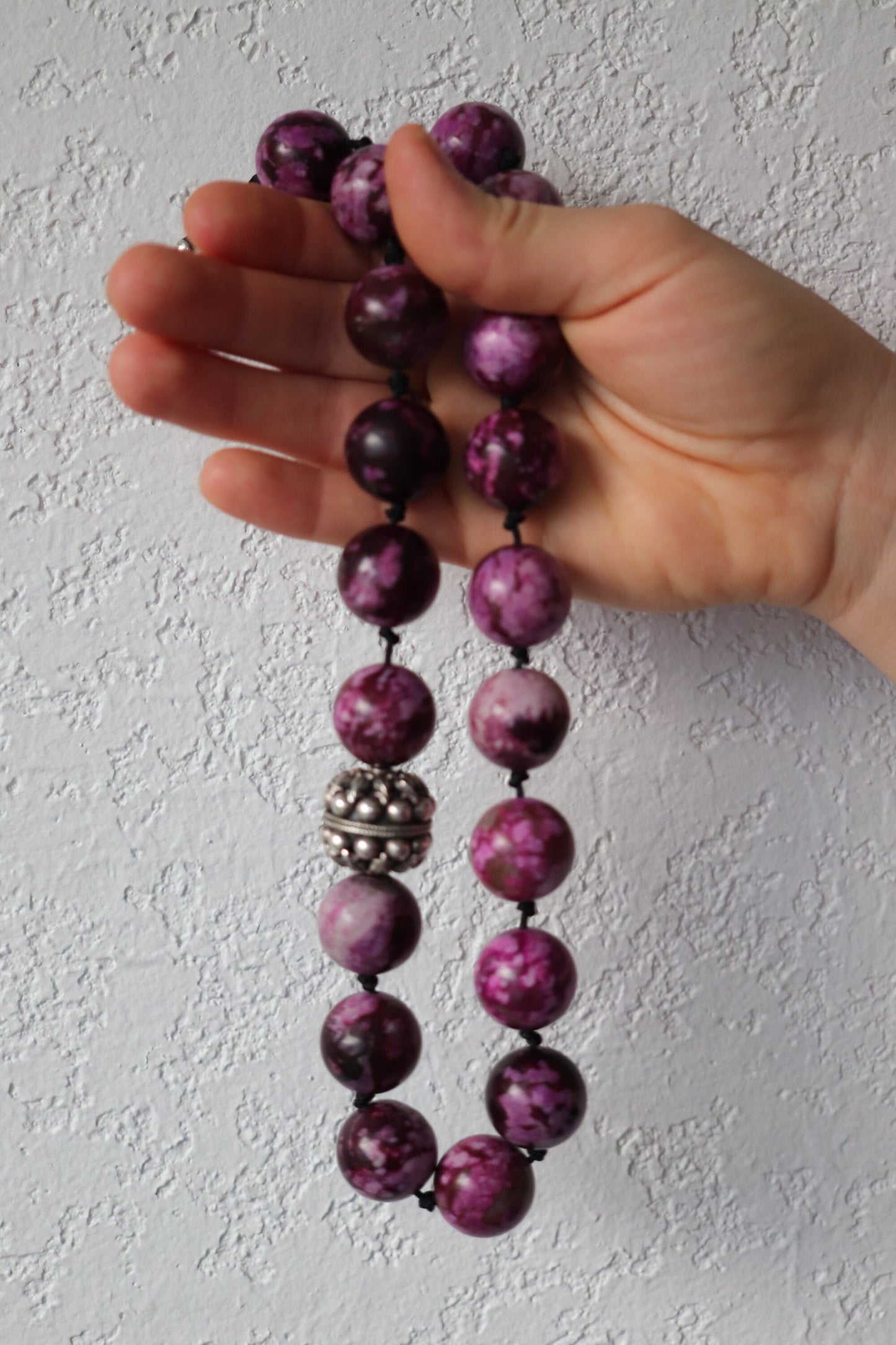 Dian Malouf Necklace. Round Charoite Heavy sterling Silver Bead Necklace DLM Collection (st115)