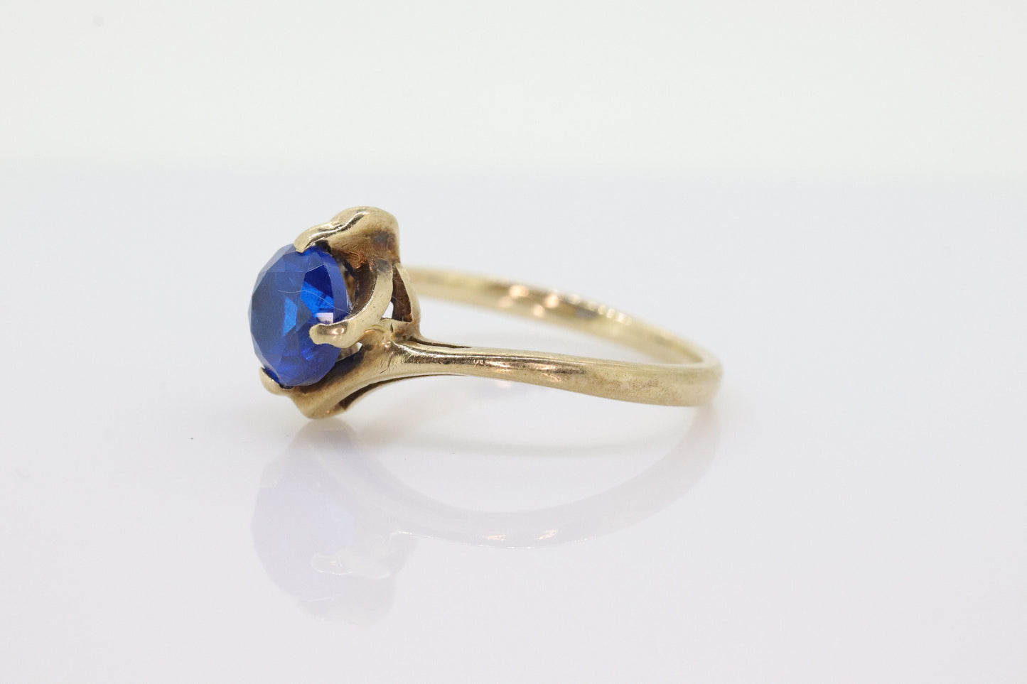 10k Round Blue Spinel ring. 10k Yellow Gold Blue Spinel Solitaire Ring