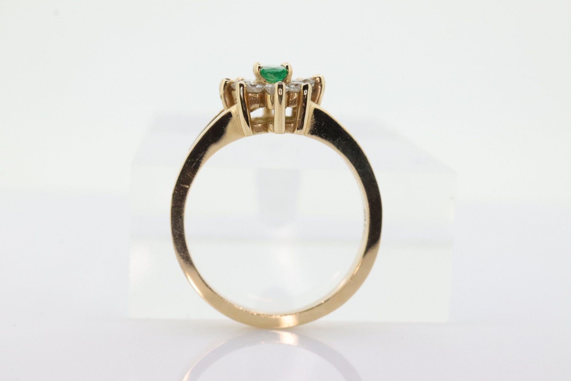 14k Marquise Emerald and Diamond Halo yellow gold ring. 0.36ctw in diamonds