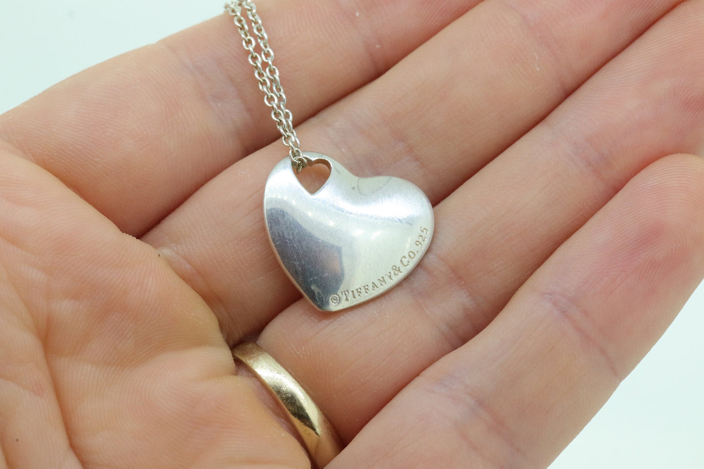 Sterling Silver Tiffany and Co Necklace Heart Pendant. Solid Pierced Double Heart Pendant Tiffany & Co. st(86)
