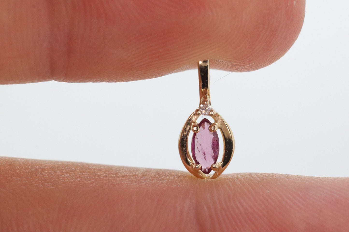 Ruby and diamond pendant. 14k precious marquise ruby pendant. st(25)