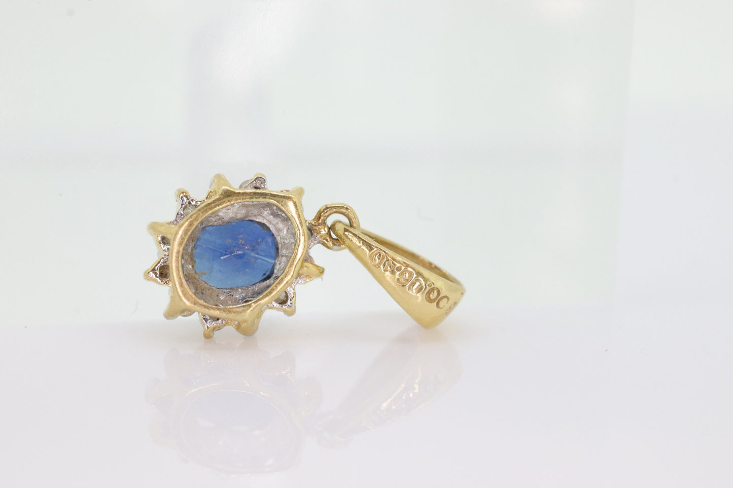 Blue Genuine Sapphire and diamond halo pendant. 14k precious dainty oval sapphire pendant. st(28)