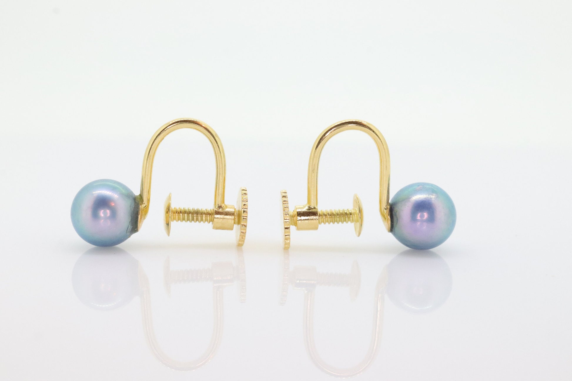18k Blue PEARL EARRINGS. 18k Yellow gold Pearl earrings. Non-Pierced Screw Clips Clip ons. Tension earrings. st(86)