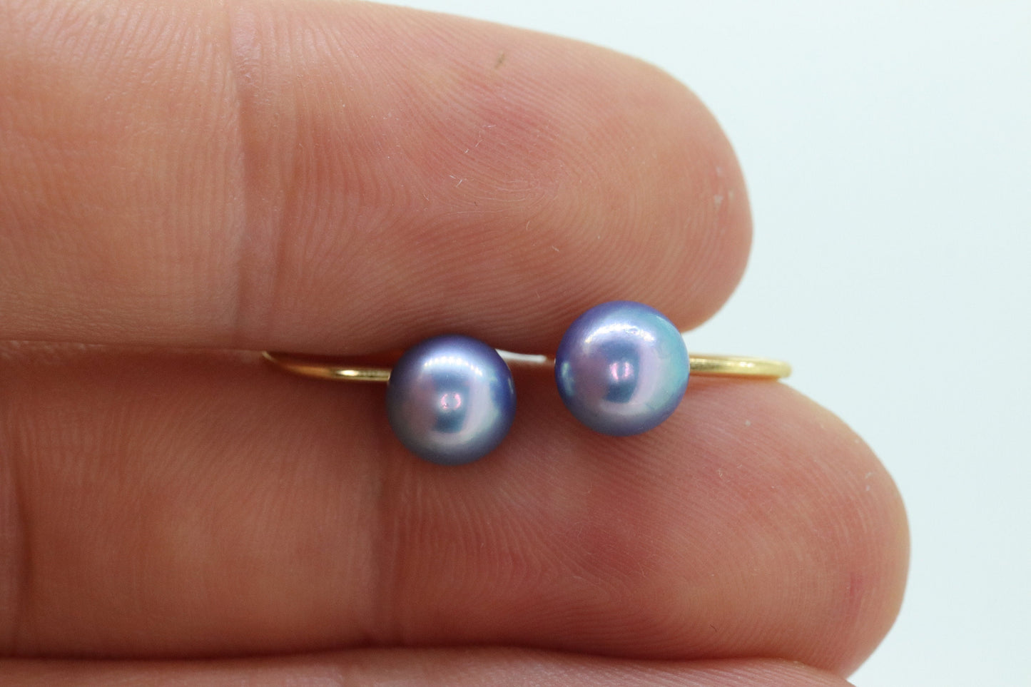 18k Blue PEARL EARRINGS. 18k Yellow gold Pearl earrings. Non-Pierced Screw Clips Clip ons. Tension earrings. st(86)