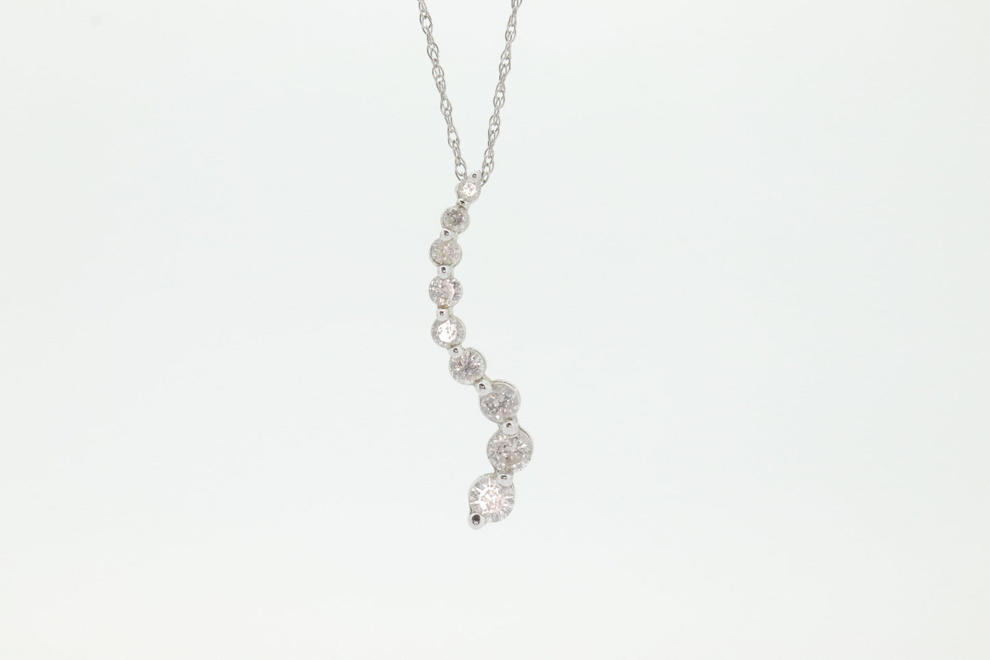 14k White Gold 9 diamond Journey Pendant and necklace. Love is a Journey Pendant. st(86)