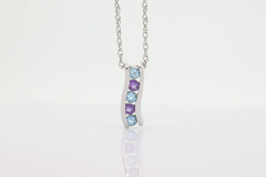 14k Blue TOPAZ and Amethyst Pendant. High quality CANDY Journey pendant. Italian. 14k cable Chain Necklace. st(80)