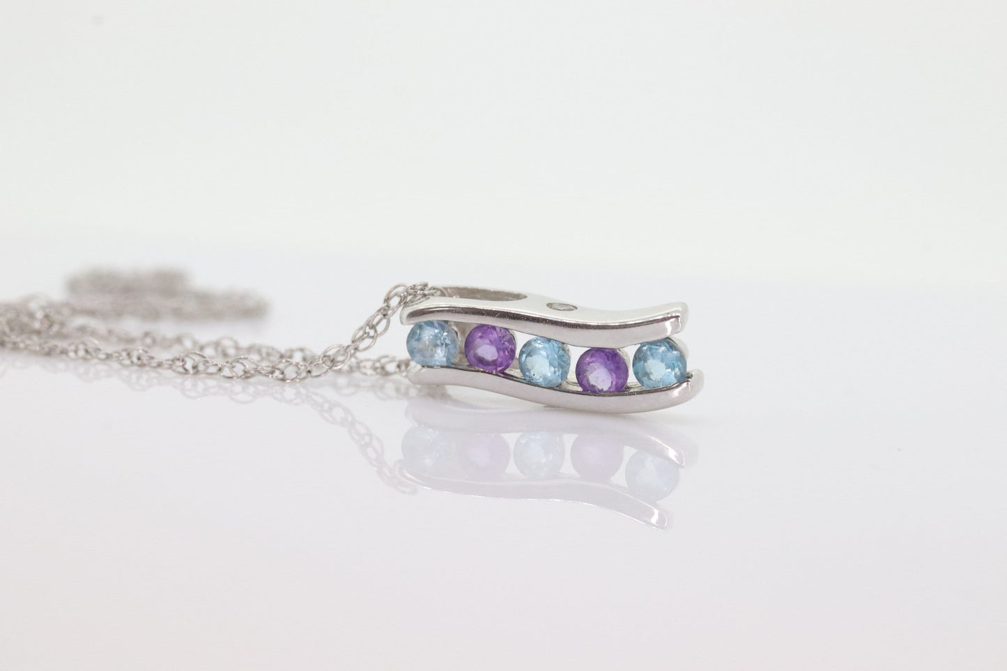 14k Blue TOPAZ and Amethyst Pendant. High quality CANDY Journey pendant. Italian. 14k cable Chain Necklace. st(80)