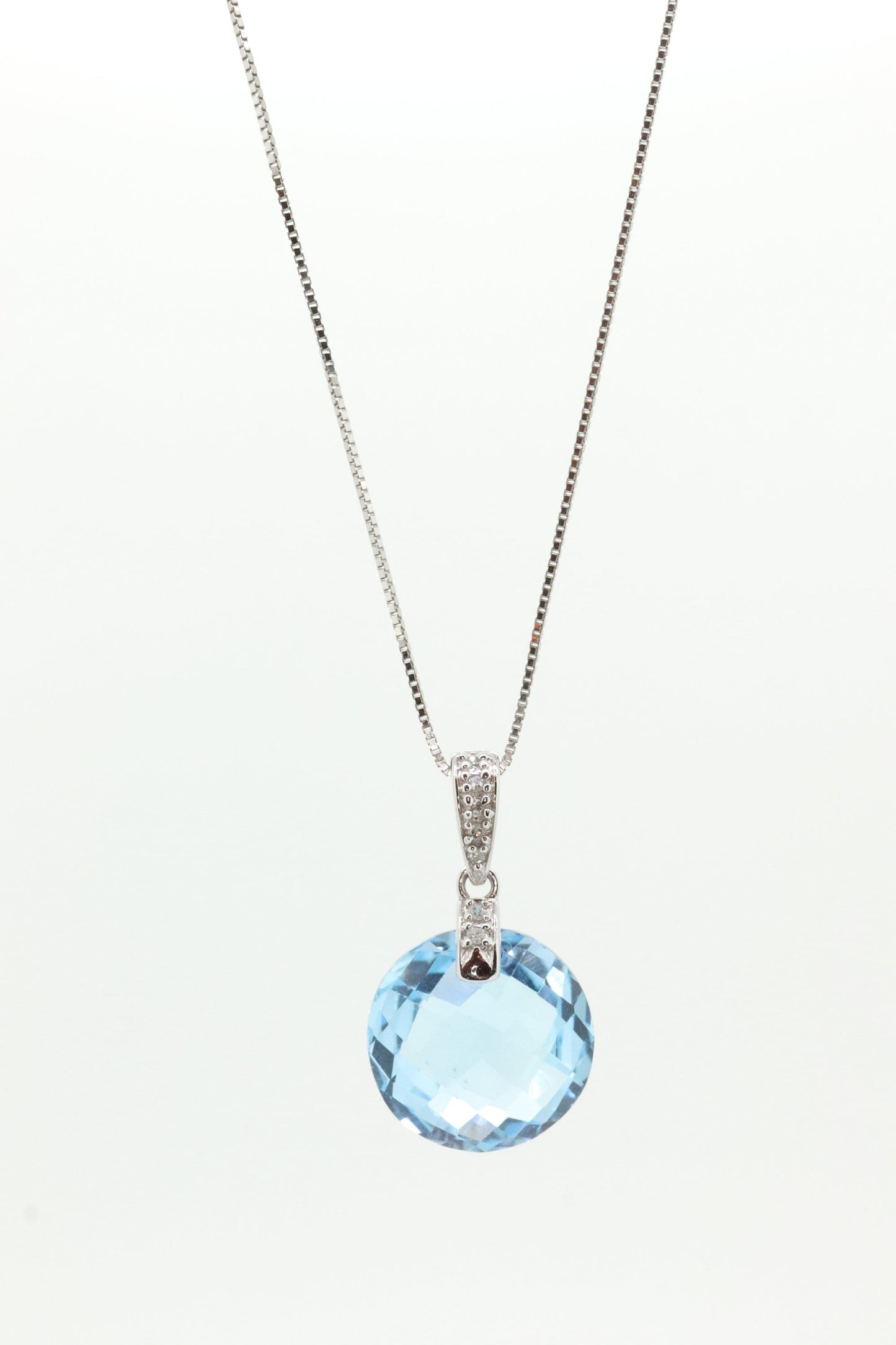 14k Blue TOPAZ and diamond Pendant. High quality drop CANDY pendant piece. Italian RCI. 14k Box Chain Necklace. st(100)