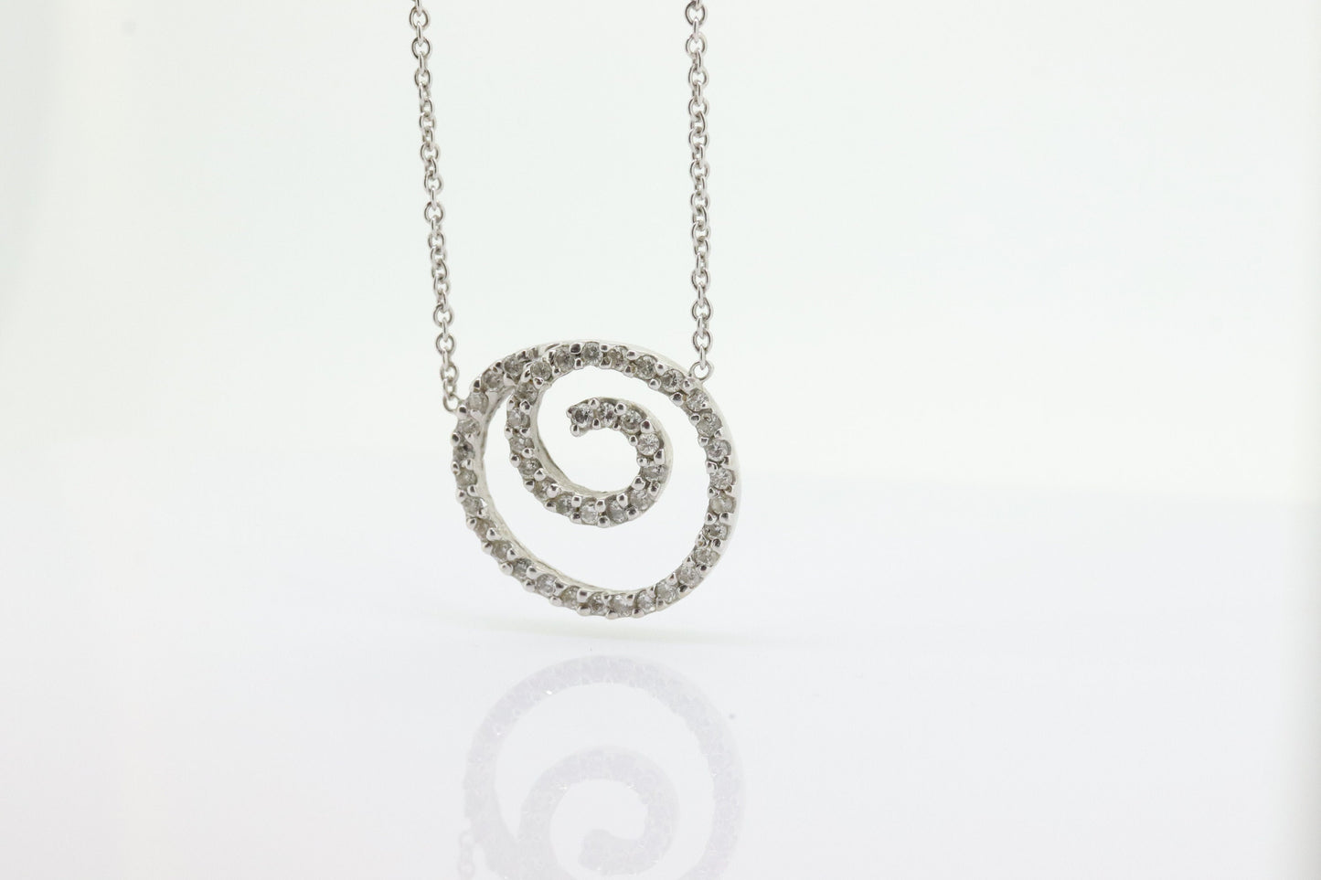 14K Diamond Pave Pendant. Spiral, Open Circle, Eternity Circle of Life Pave Diamond Pendant Necklace st(104)