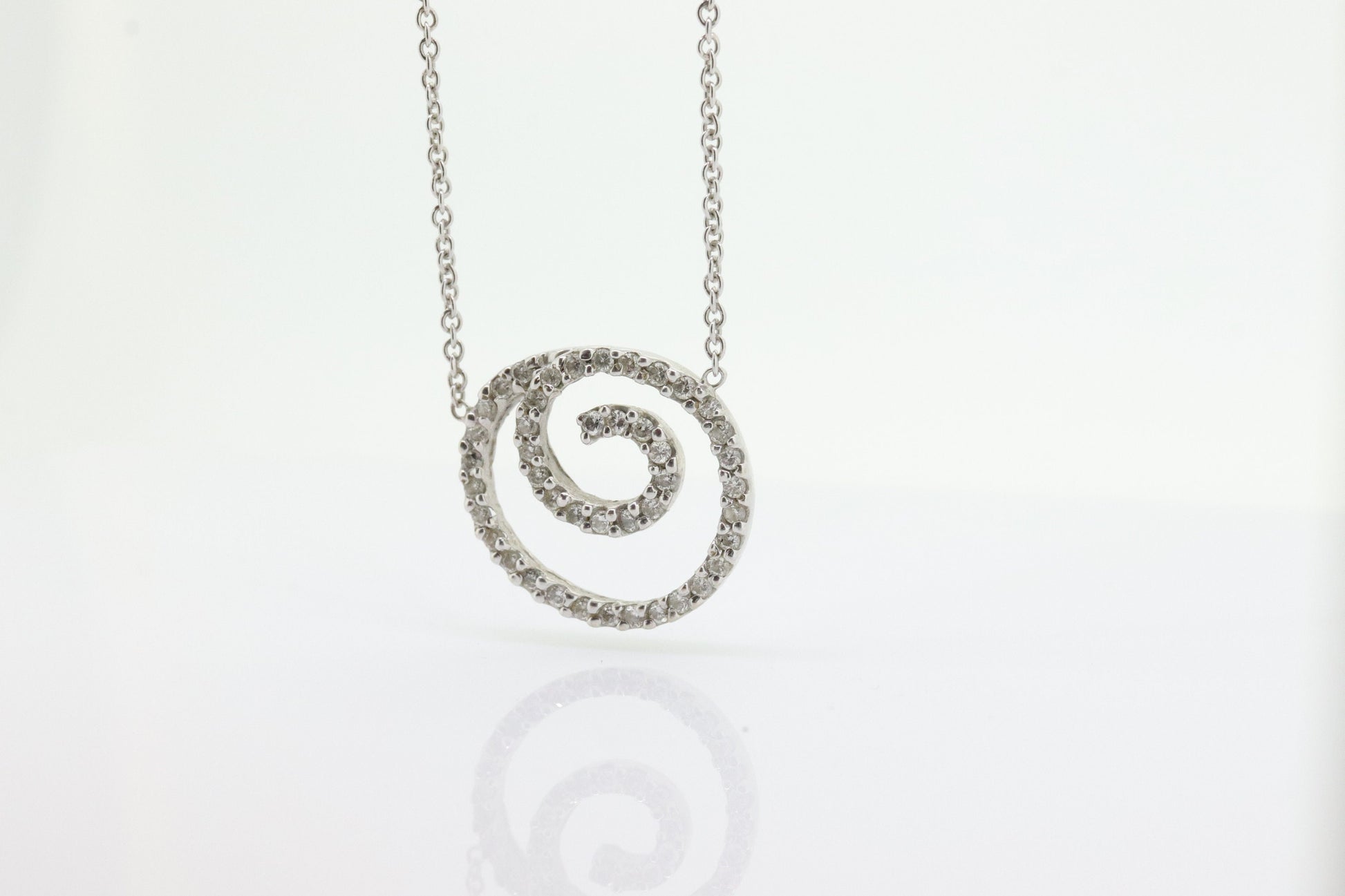 14K Diamond Pave Pendant. Spiral, Open Circle, Eternity Circle of Life Pave Diamond Pendant Necklace st(104)
