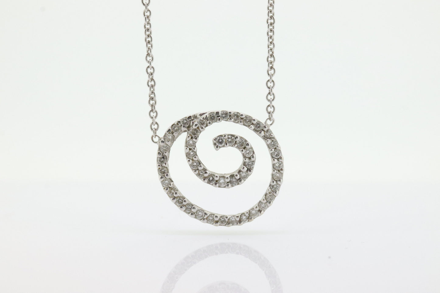 14K Diamond Pave Pendant. Spiral, Open Circle, Eternity Circle of Life Pave Diamond Pendant Necklace st(104)
