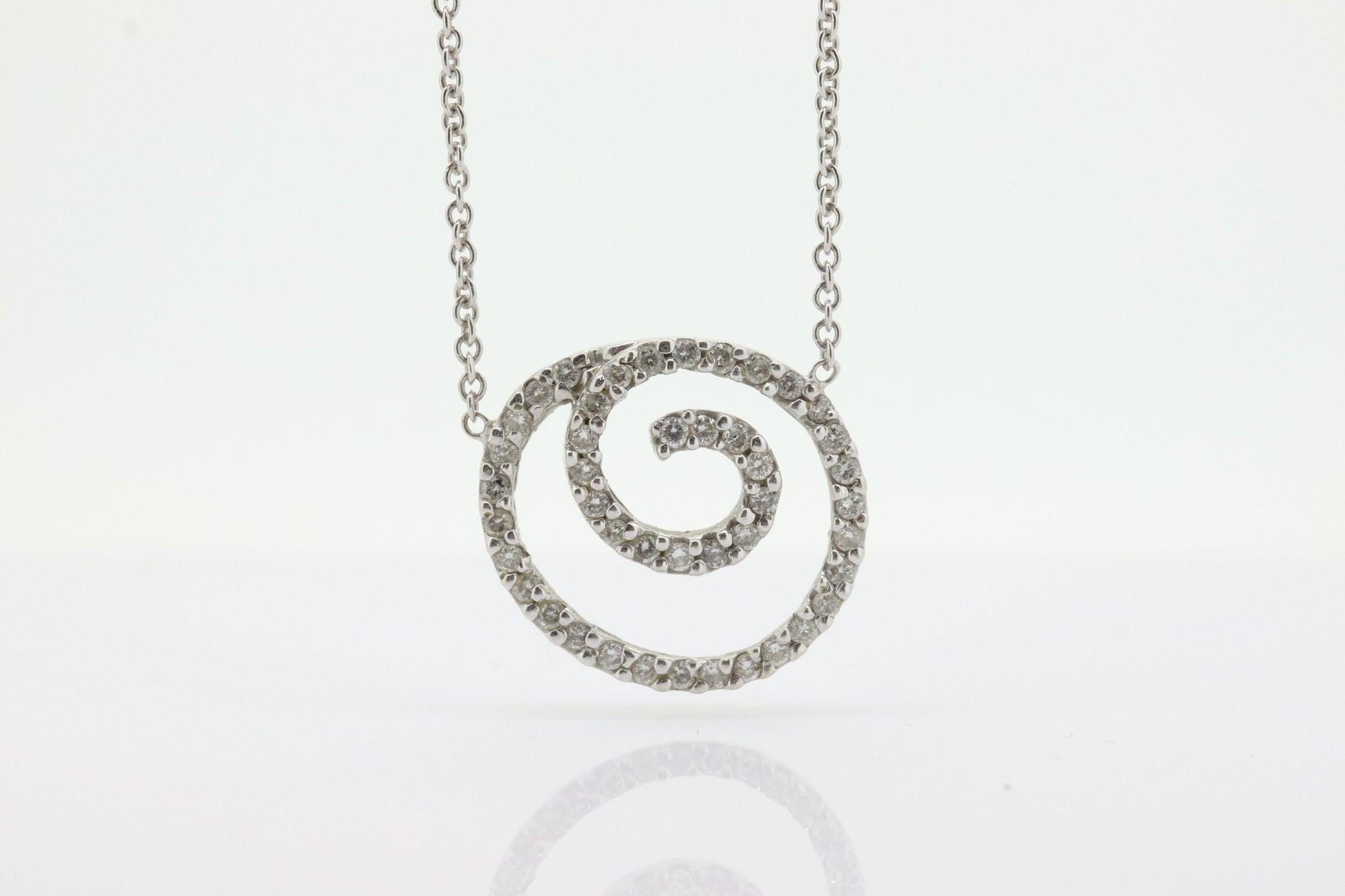 14K Diamond Pave Pendant. Spiral, Open Circle, Eternity Circle of Life Pave Diamond Pendant Necklace st(104)