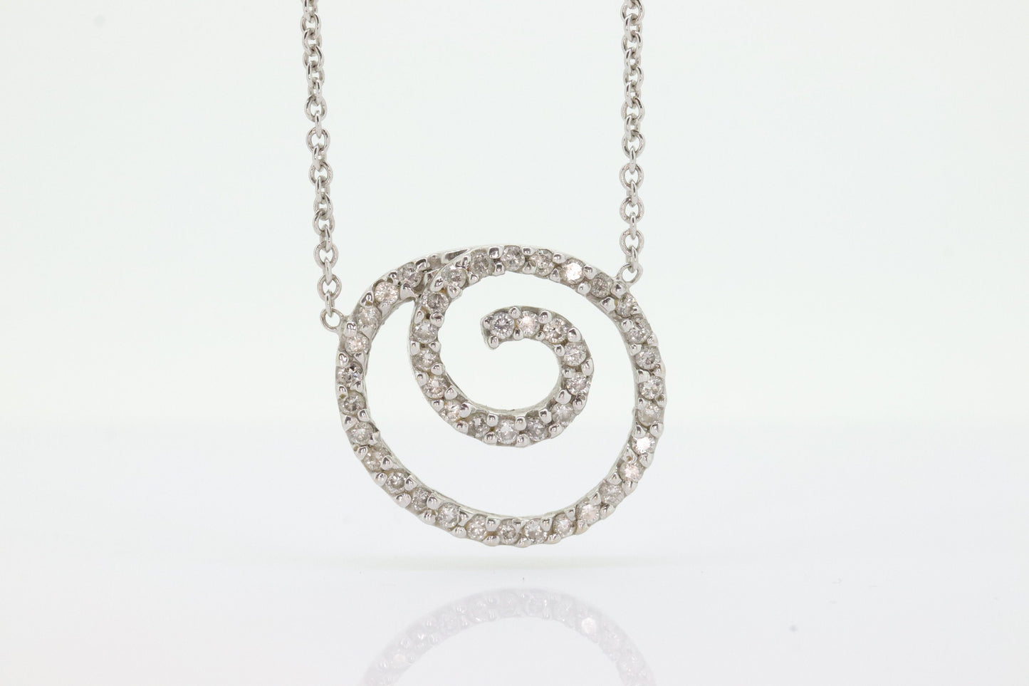 14K Diamond Pave Pendant. Spiral, Open Circle, Eternity Circle of Life Pave Diamond Pendant Necklace st(104)