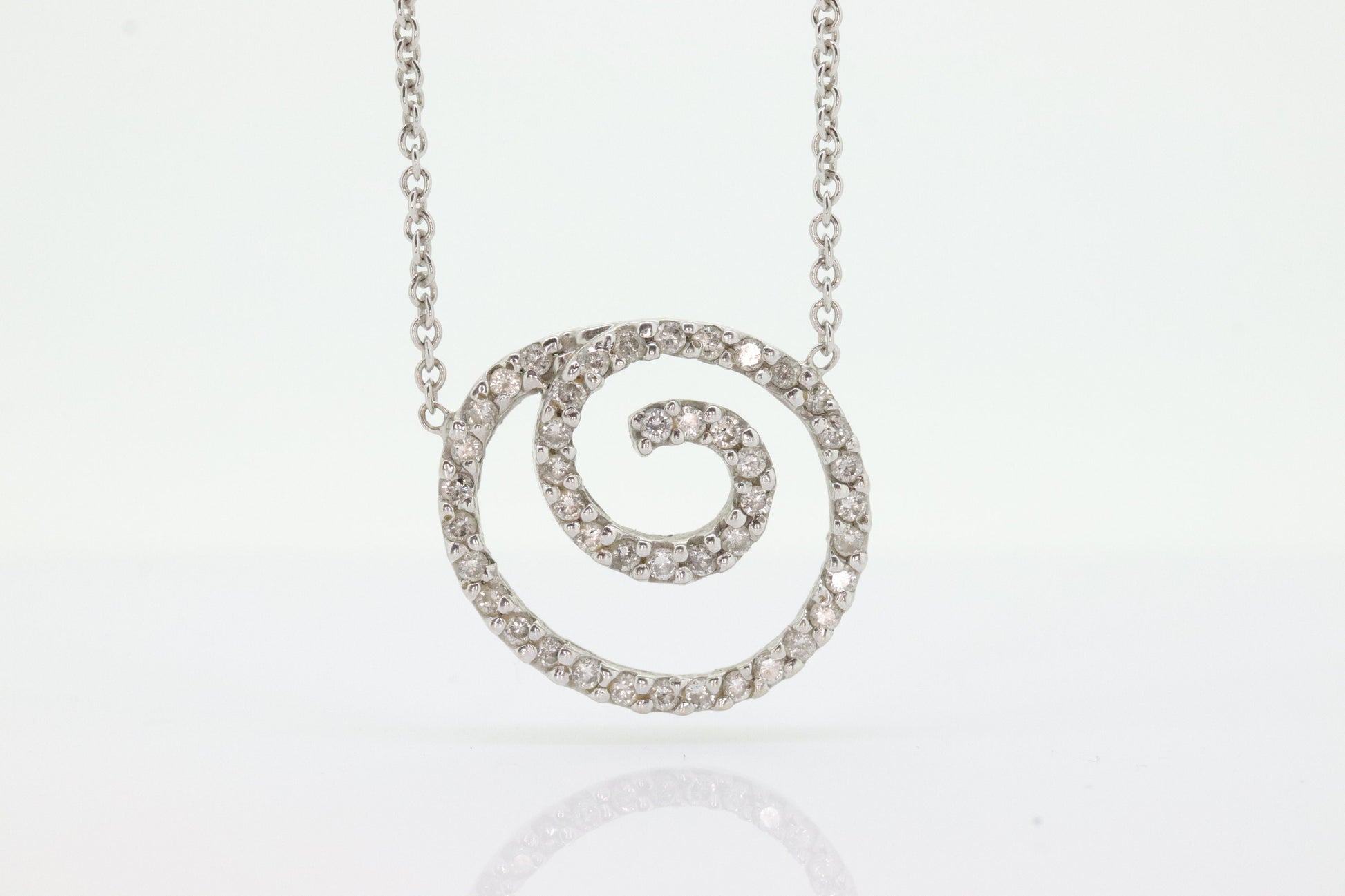 14K Diamond Pave Pendant. Spiral, Open Circle, Eternity Circle of Life Pave Diamond Pendant Necklace st(104)
