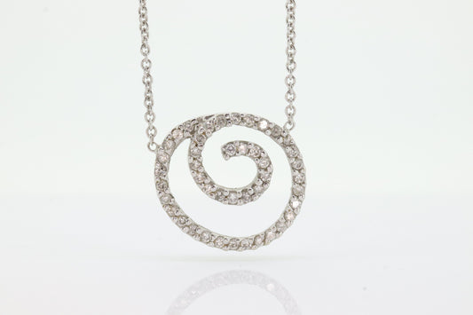 14K Diamond Pave Pendant. Spiral, Open Circle, Eternity Circle of Life Pave Diamond Pendant Necklace st(104)