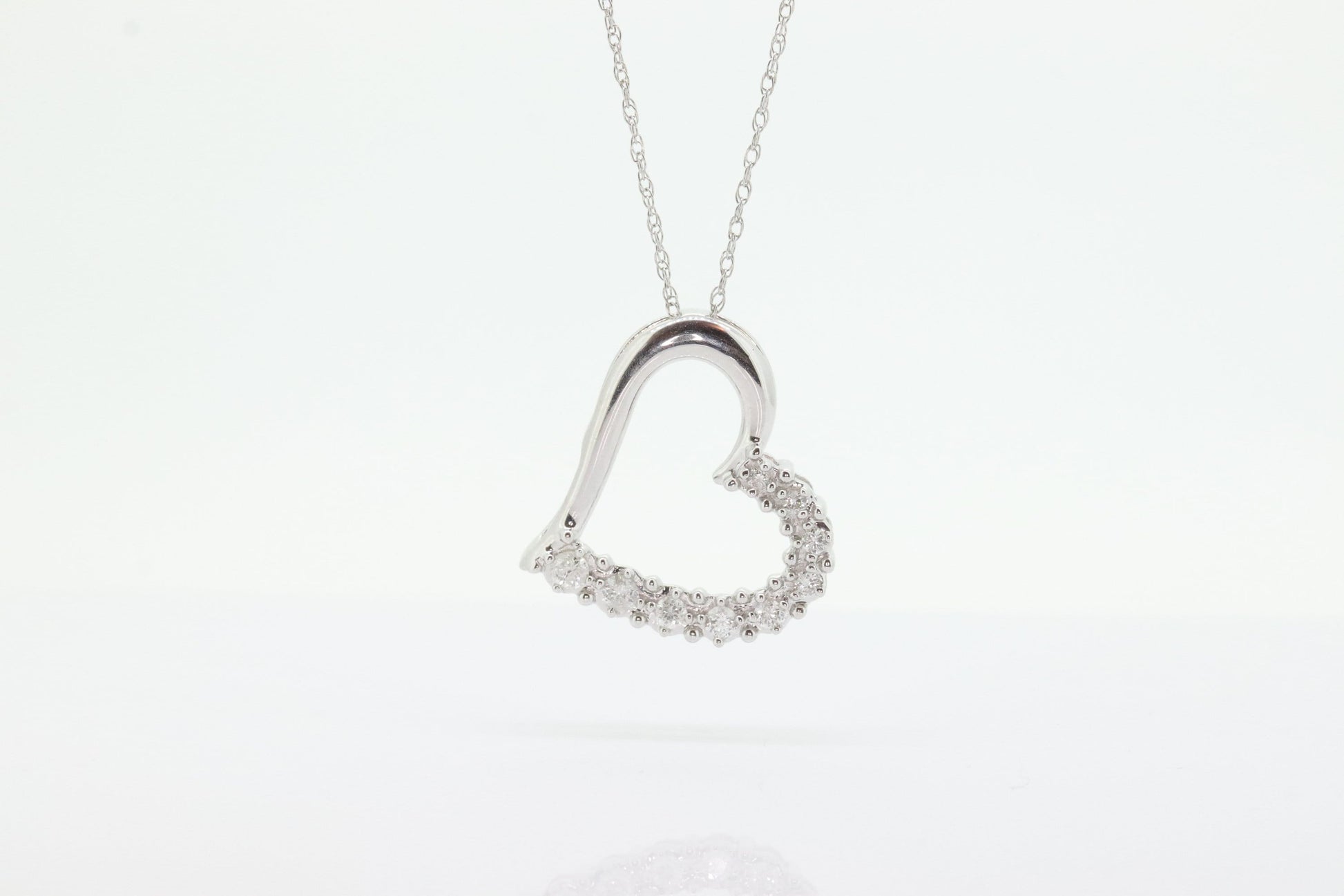 10k Open Heart Diamond Necklace. 10k White Gold Pave Diamond. Circle of Life Heart Necklace. st(67)
