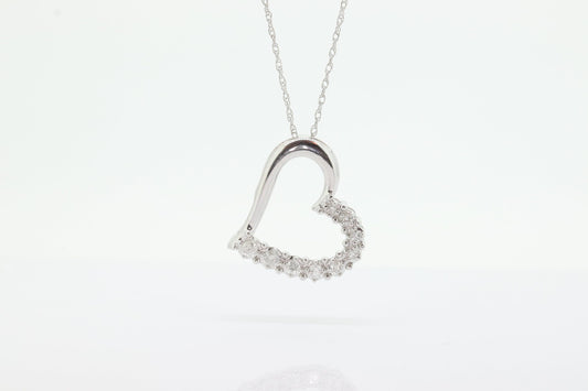 10k Open Heart Diamond Necklace. 10k White Gold Pave Diamond. Circle of Life Heart Necklace. st(67)