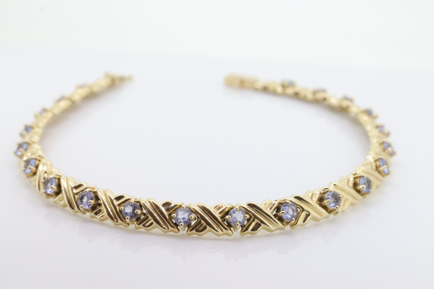 14k Tanzanite XOXO Bracelet. 14k Yellow Gold Kiss Hug Tanzanite Bracelet. 14k Tanzanite Tennis Bracelet. st(201)