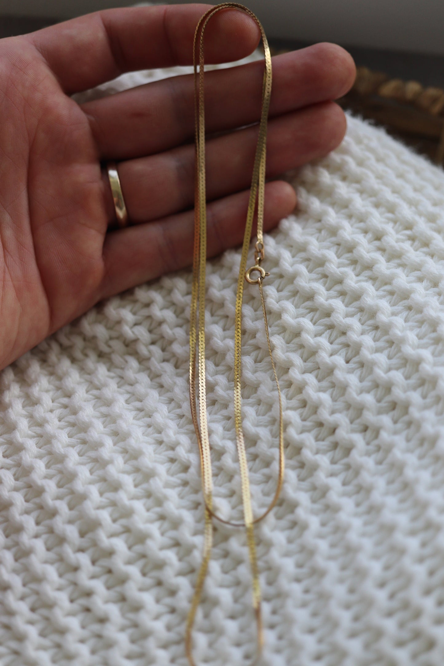 14k Herringbone Chain Necklace. 14k Yellow Gold Herringbone Long Chain. 2mm 30in 5.9gram st(41)