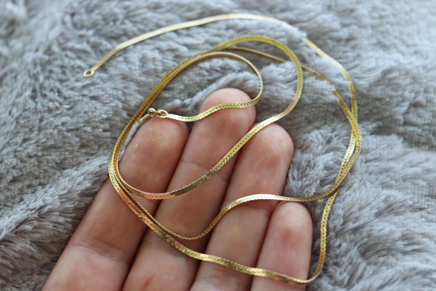 14k Herringbone Chain Necklace. 14k Yellow Gold Herringbone Long Chain. 2mm 30in 5.9gram st(41)