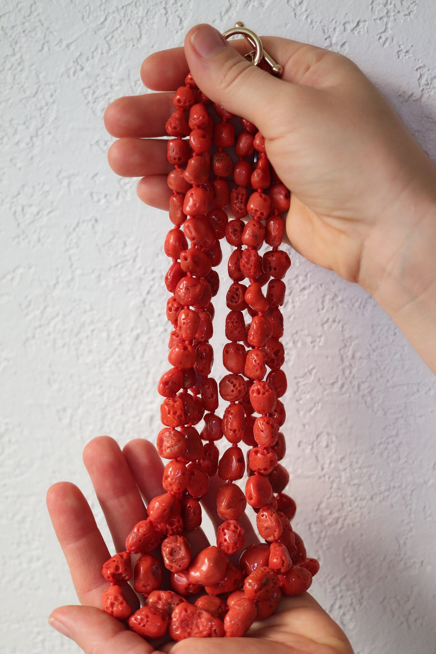 14k Coral Bead Necklace. Multi-Strand Raw Coral beads. High Quality Coral Natural Coral Necklace st(48)