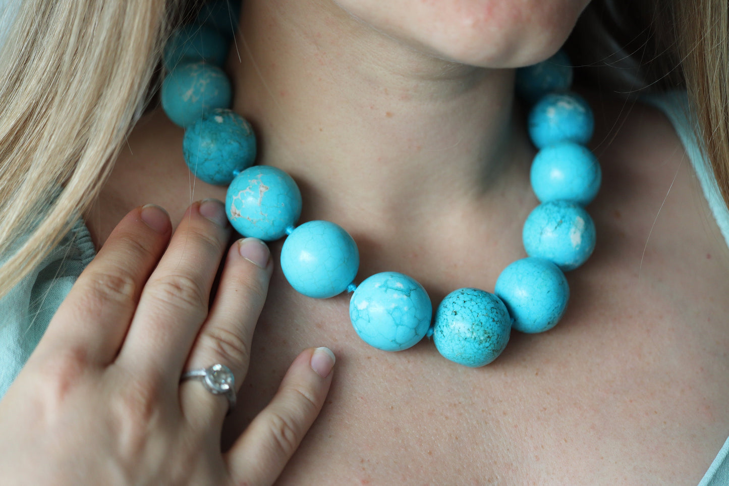 Dian Malouf Necklace. Round Turquoise Heavy sterling Silver Bead Necklace DLM Collection (st167)