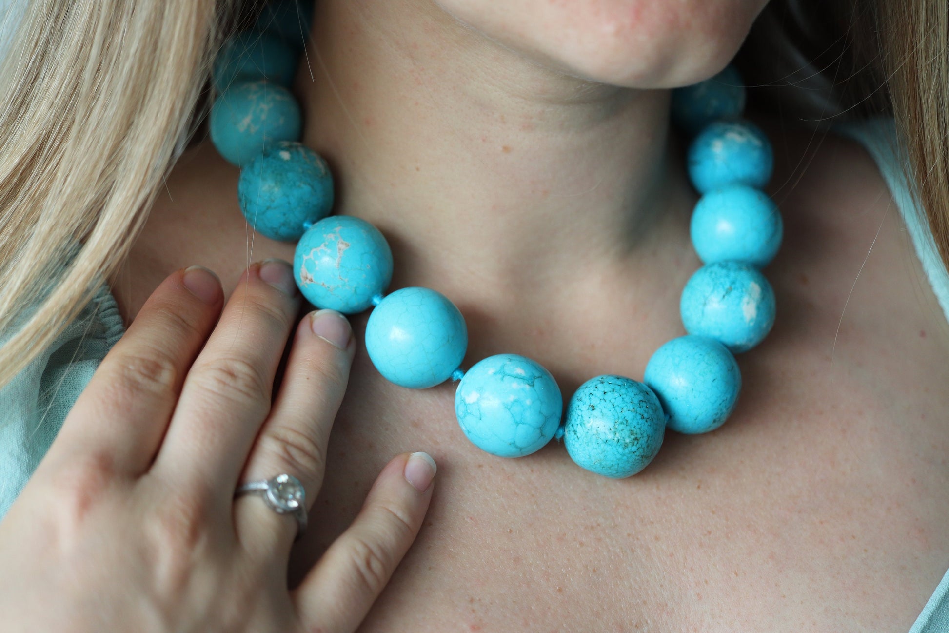 Dian Malouf Necklace. Round Turquoise Heavy sterling Silver Bead Necklace DLM Collection (st167)