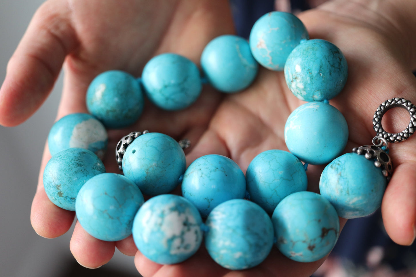 Dian Malouf Necklace. Round Turquoise Heavy sterling Silver Bead Necklace DLM Collection (st167)
