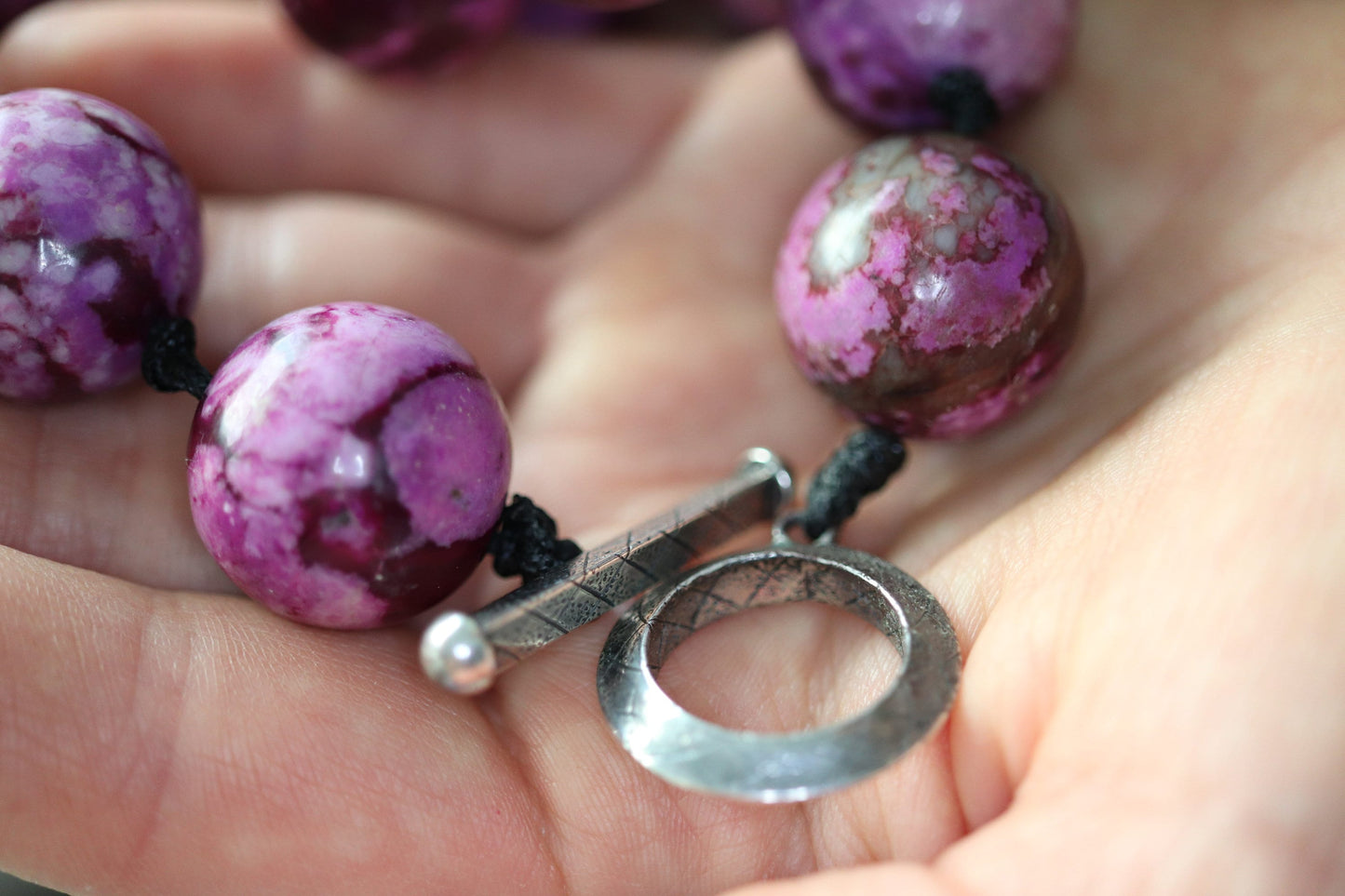Dian Malouf Necklace. Round Charoite Heavy sterling Silver Bead Necklace DLM Collection (st115)