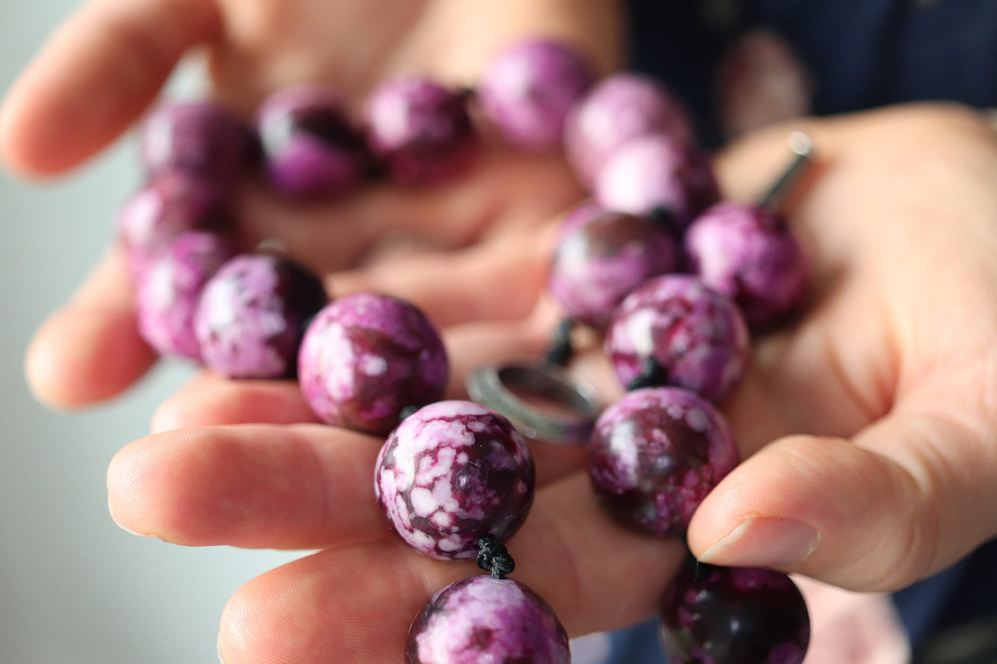 Dian Malouf Necklace. Round Charoite Heavy sterling Silver Bead Necklace DLM Collection (st115)