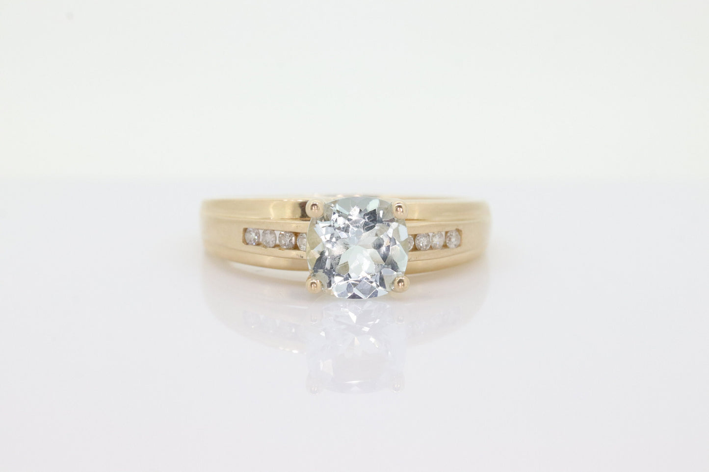 14k Aquamarine Diamond ring. Large Aquamarine solitaire ring.