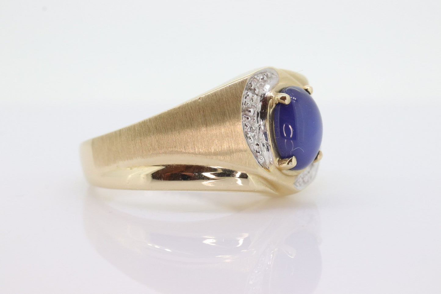10k Star Sapphire diamond ring. 10k Yellow Gold Nugget Mens Star Sapphire Cabochon signet ring. st(132)