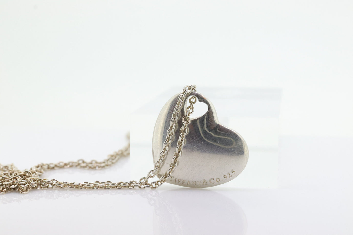 Sterling Silver Tiffany and Co Necklace Heart Pendant. Solid Pierced Double Heart Pendant Tiffany & Co. st(86)