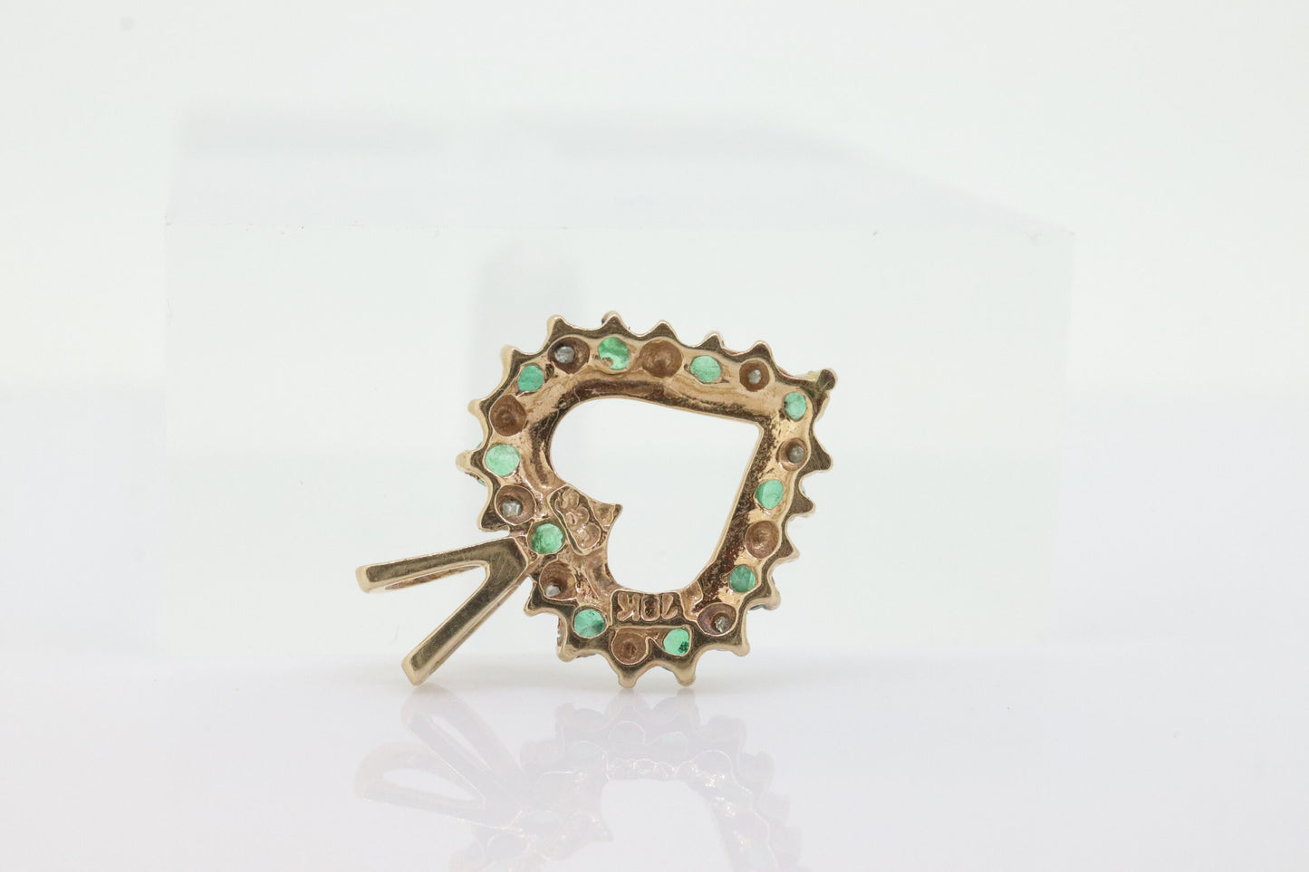 Emerald Diamond heart pendant. 10k Yellow Gold Emerald and Diamond Open Heart Charm. st(28)