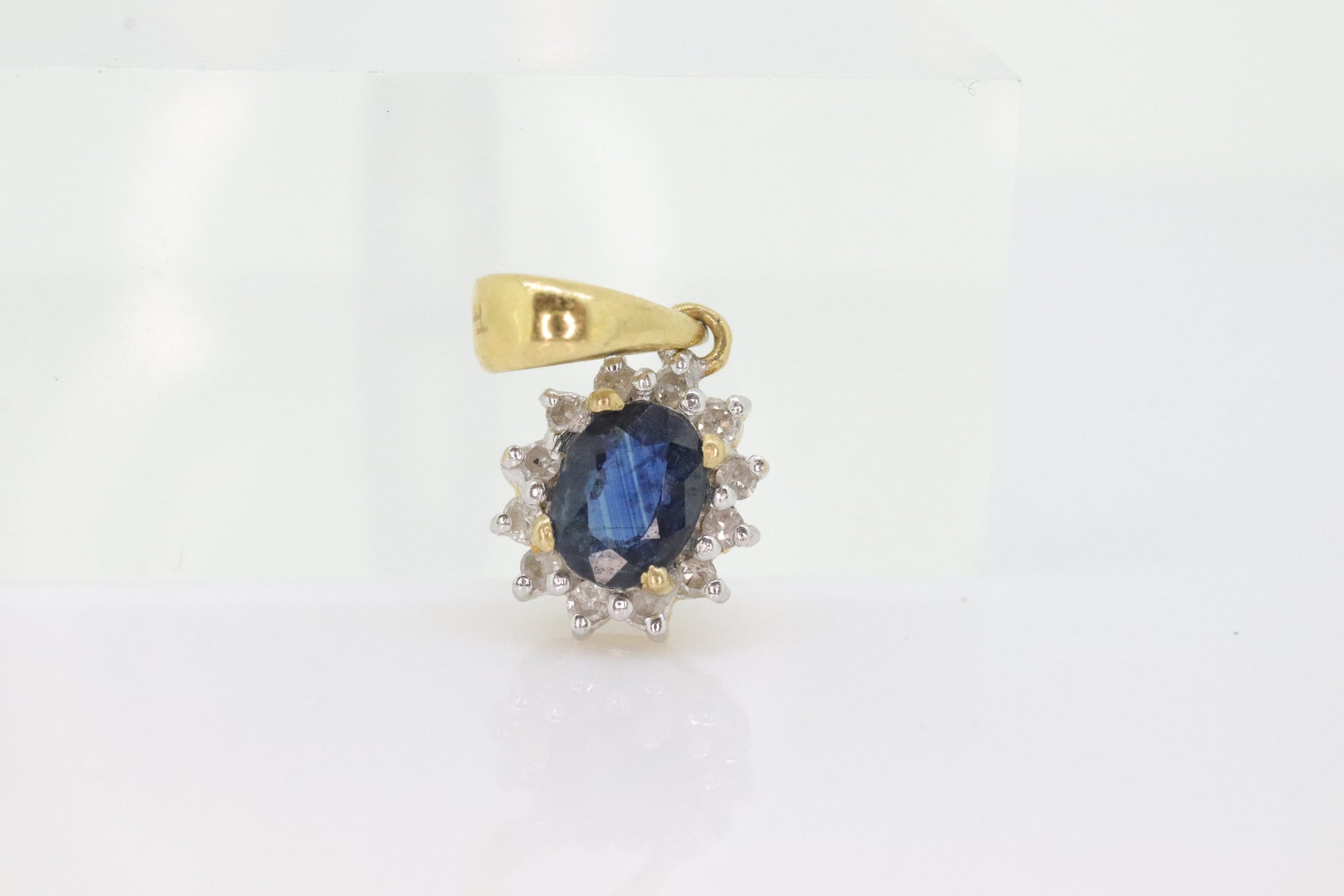 Blue Genuine Sapphire and diamond halo pendant. 14k precious dainty oval sapphire pendant. st(28)