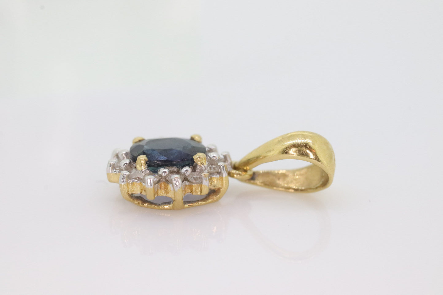Blue Genuine Sapphire and diamond halo pendant. 14k precious dainty oval sapphire pendant. st(28)