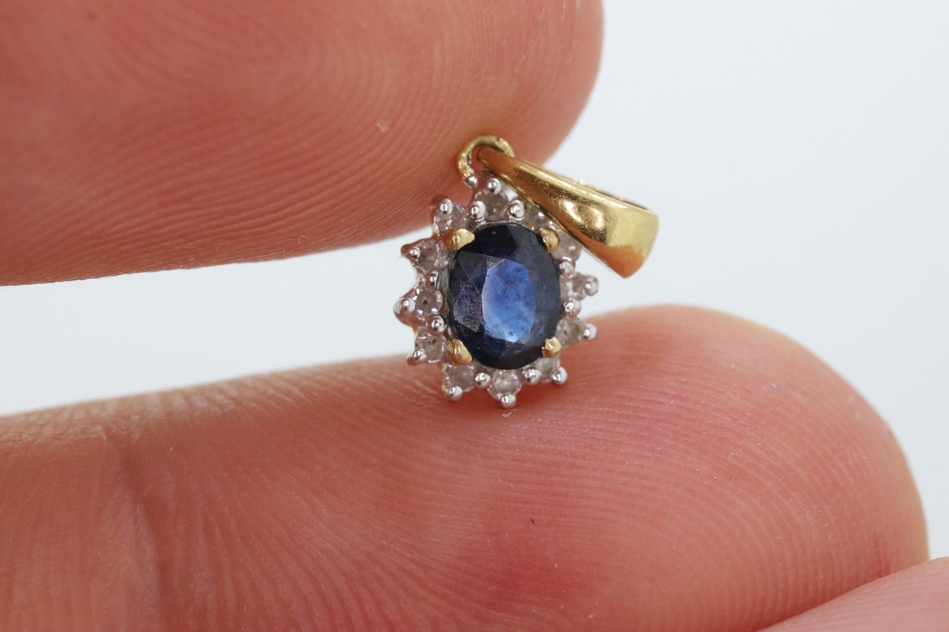 Blue Genuine Sapphire and diamond halo pendant. 14k precious dainty oval sapphire pendant. st(28)