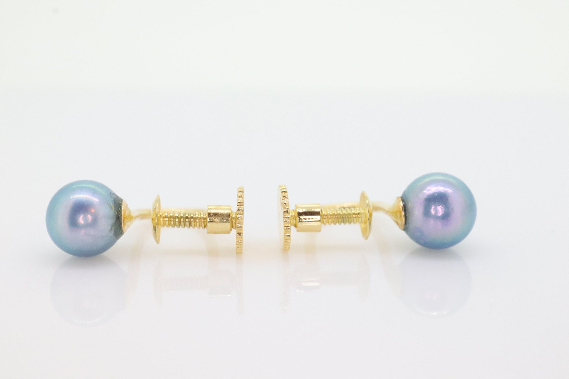 18k Blue PEARL EARRINGS. 18k Yellow gold Pearl earrings. Non-Pierced Screw Clips Clip ons. Tension earrings. st(86)
