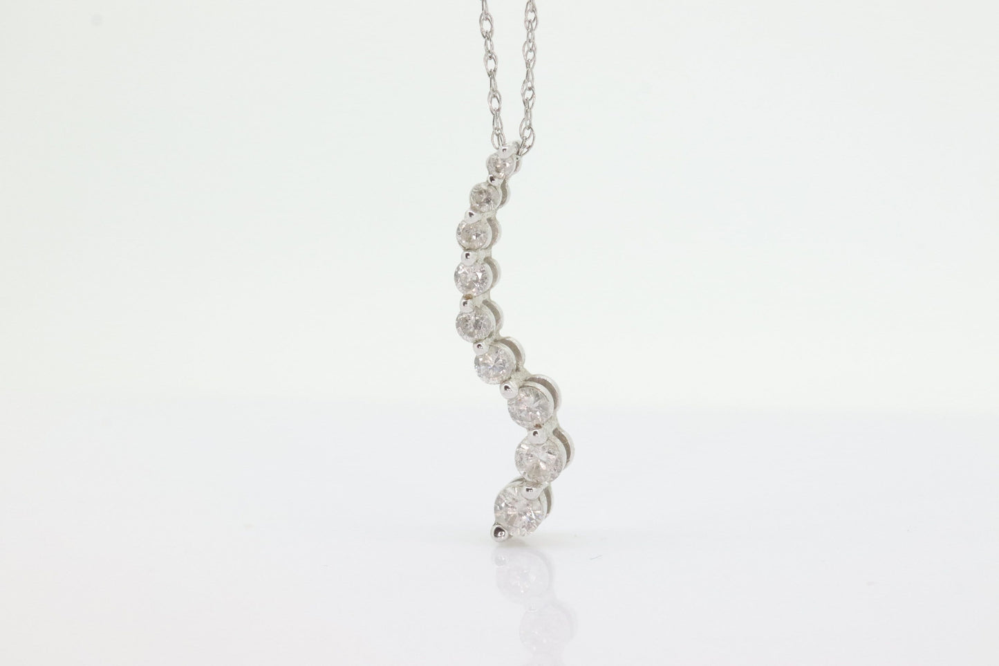 14k White Gold 9 diamond Journey Pendant and necklace. Love is a Journey Pendant. st(86)